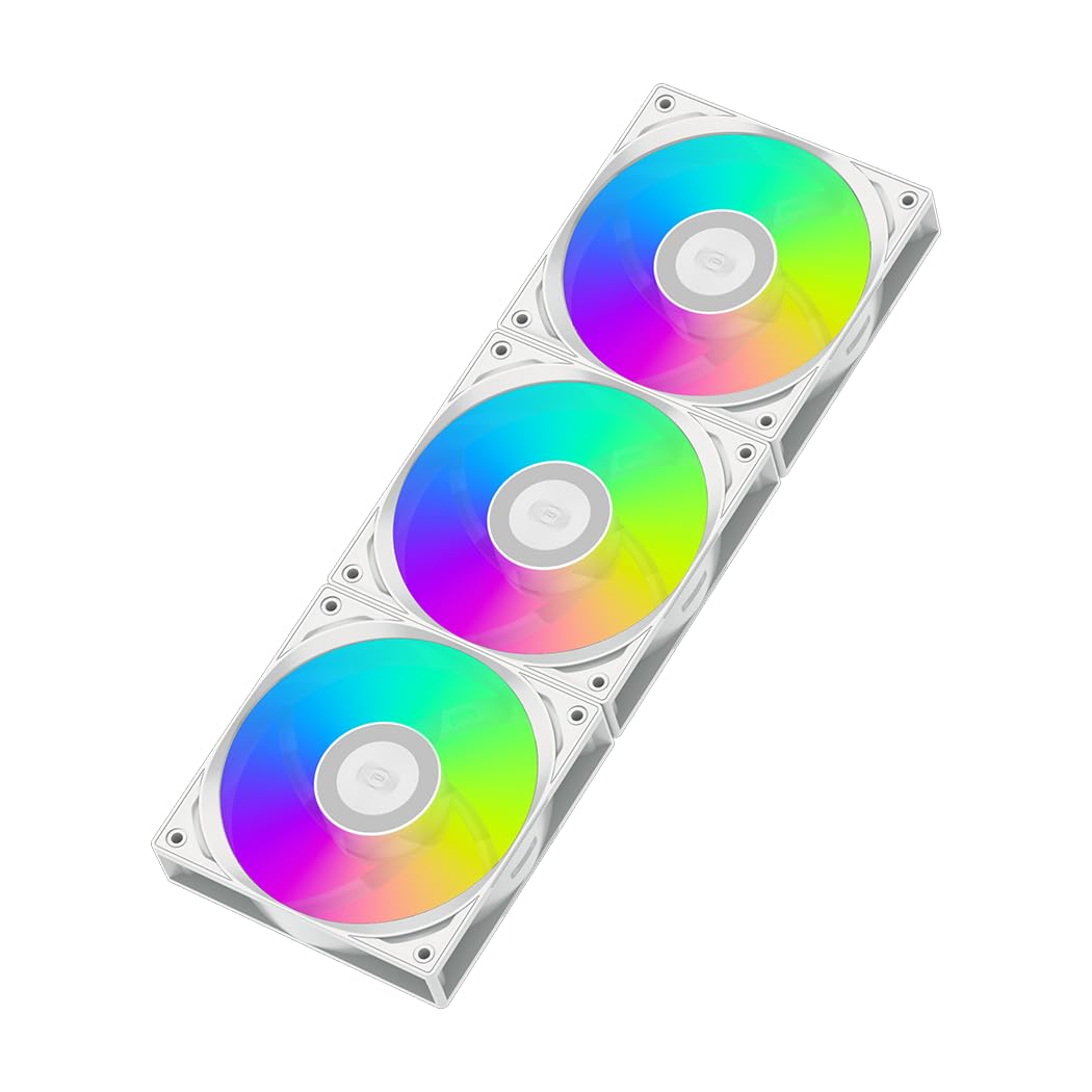 PCCOOLER ARGB - Ventilador de caja de 120 mm, 3 unidades, cadena de margaritas de metal inalámbrico, iluminación lateral geométrica, ventilador PWM de alto rendimiento con rodamiento FDB, para