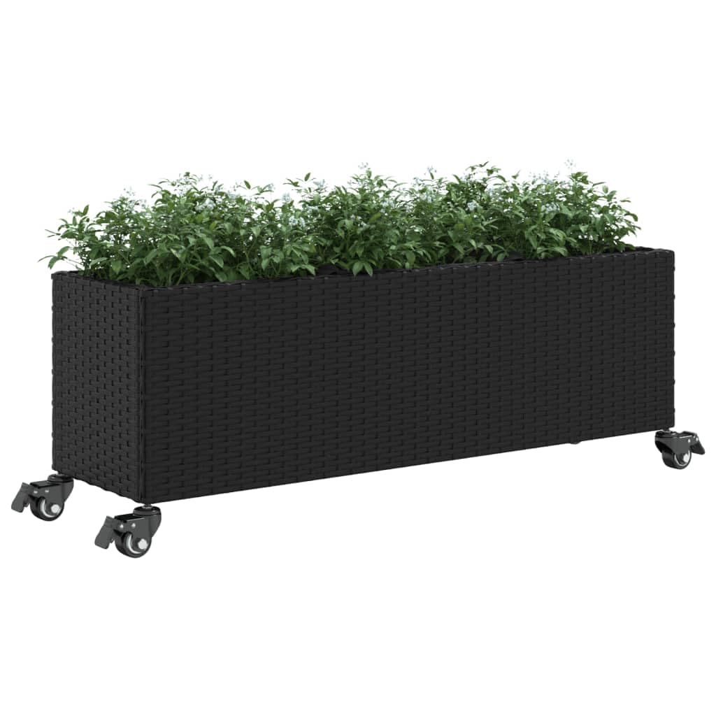 Pflanzkübel Mit Rollen 2 STK Schwarz 107x32x38 cm Poly Rattan