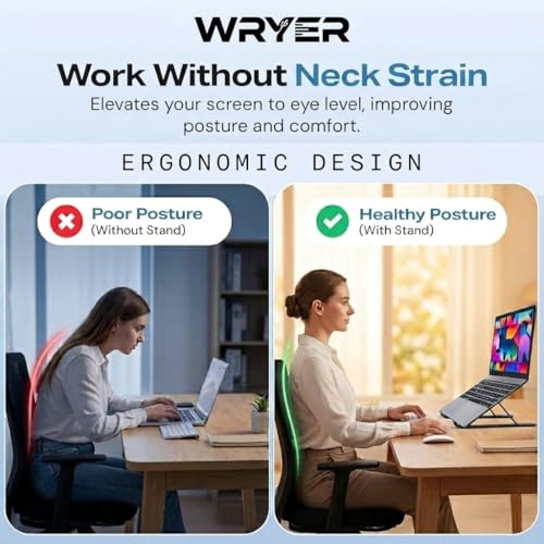 Image of 7 Angles Adjustable Aluminum Ergonomic Foldable Portable Tabletop Laptop Stand Riser Holder Compatible with HP, Dell, MacBook, Lenovo & All Other Notebook (White)