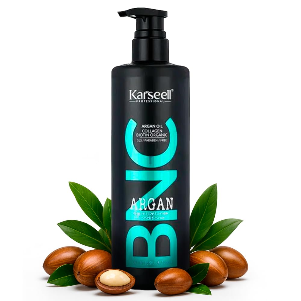 Karseell Acondicionador Profesional Nutritivo Aceite de Argán Vitamina E Hidratante Desenredante Reparador Suavidad Brillo Antifrizz Cabello Seco Dañado Teñido sin Siliconas ni Parabenos Uso Diario