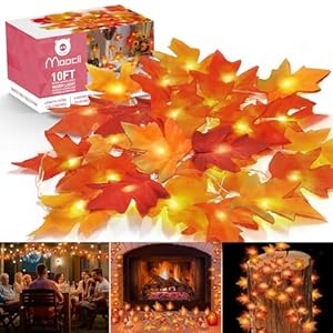 Moocii Fall String Lights Thanksgiving Decorations: Maple Leaf Garland with Lights Total 20ft 40 LED Orange Bulbs Battery Operated Fall Decor for Home Indoor Outdoor Room Autumn Harvest Halloween