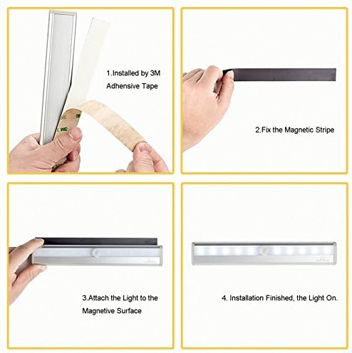 Leadleds I-007 10-LED Wireless Motion Sensor Light Automatic with Magnetic Strip, Battery Operated, Portable for Closet, Door, Stairs Light, Hallway, Step Lights