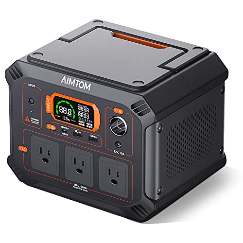 AIMTOM Portable Power Station – 3x 440W (800W Surge) AC Outlets, 100W USB-C PD, USB, DC, 4-Mode LED – Lithium Battery Solar Generator for Camping, Home Backup & Power Outages (Solar Panel Optional)
