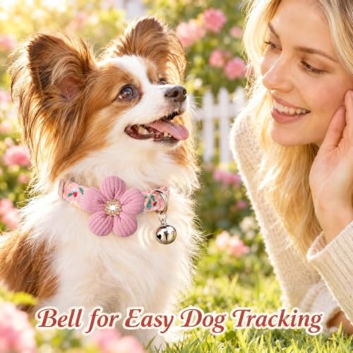 Small Dog Collar with Bell, Puppy Collar, Pink Dog Collars for Small Dogs | Girl Dog Collar for Female with flower, Floral Fall Dog Collar, Cute Soft Dog Collar Para Perros for Walks Outdoor Hikes - image 4