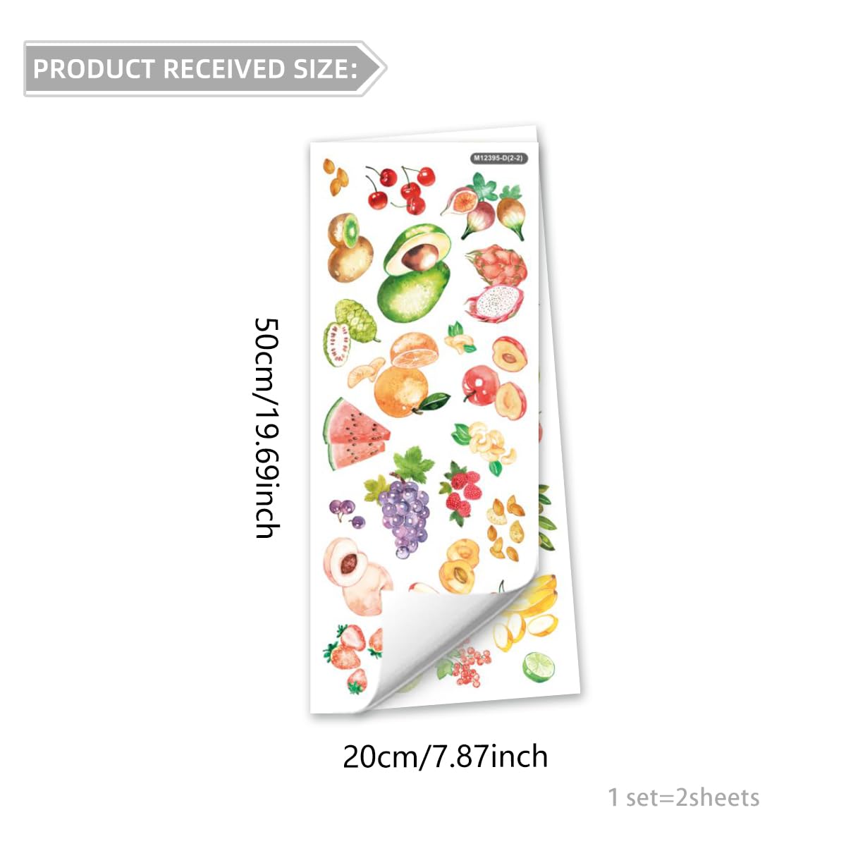 Lot de 2 feuilles d'autocollants étanches pour réfrigérateur - Autocollants décoratifs - Stickers de Fruits d'aquarelle Mural - Vinyle - Art mural - Décoration d'intérieur