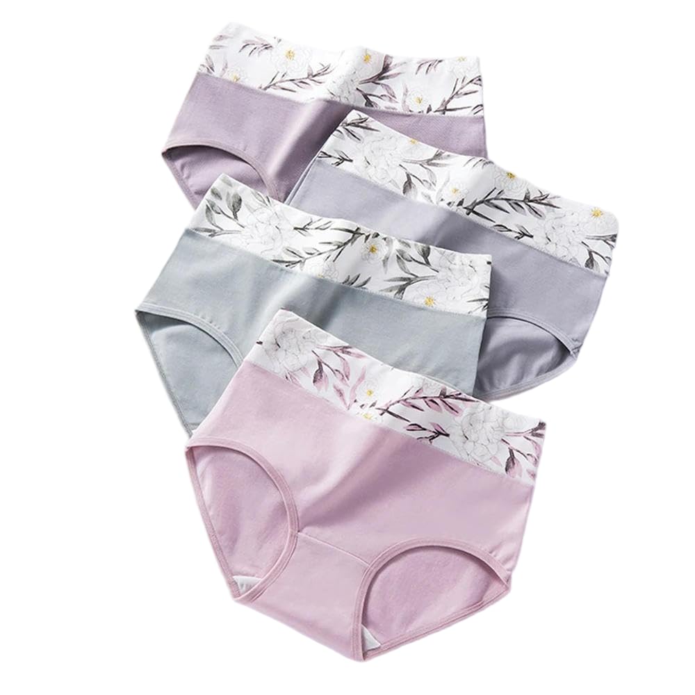 DYRBF - Bragas de algodón de cintura alta para mujer, ropa interior adelgazante, sin costuras, ropa interior sexy y transpirable para mujer, 4 piezas