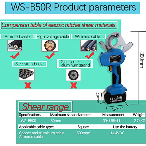 Electric Cable Cutter, Cutting Diameter Cordless Cutter Battery Prowered Cable Cutter, Max Cable Cutter,Easily Accessible Forward/Reverse Switch #TOP4
