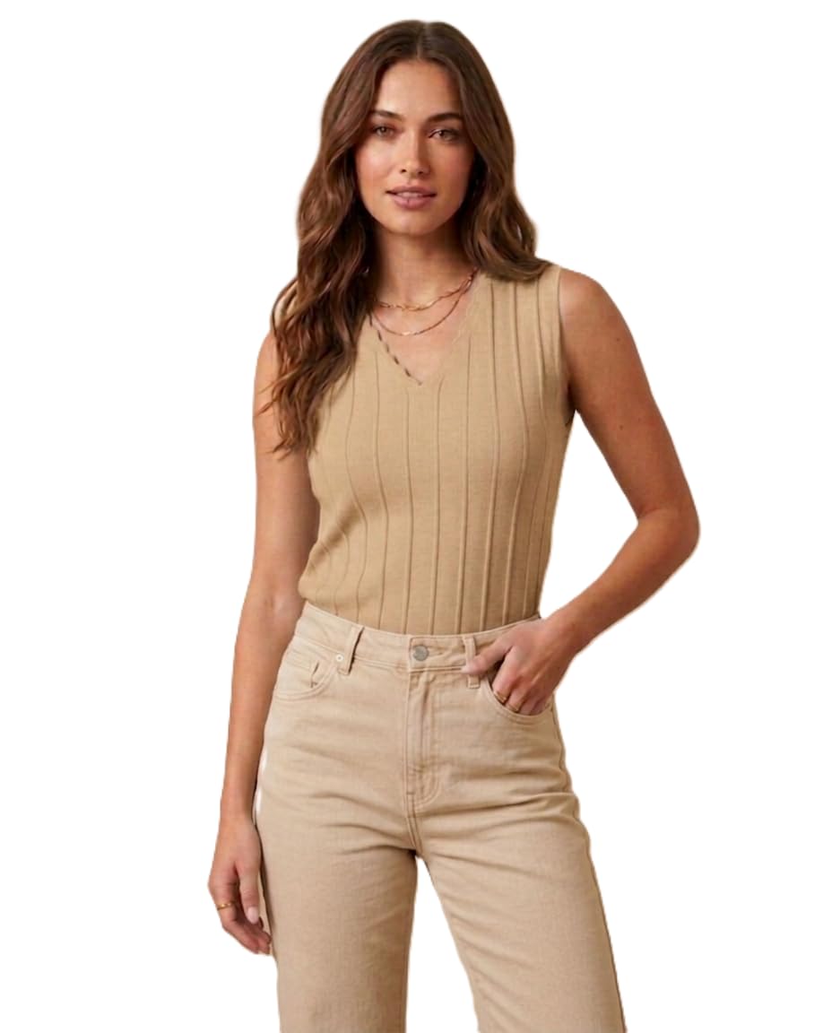 Bedazzle Sleeveless Ribbed Knit top with a Scalloped V-Neckline,-picture-32
