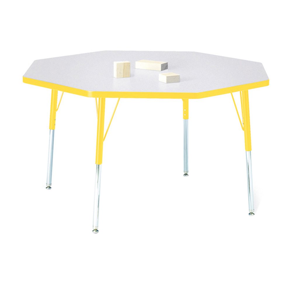 Jonti-Craft Berries 6428JCA007 Octagon Activity Table, A-Height (24"-31" Adjustable Height), 48" x 48", Gray/Yellow/Gray