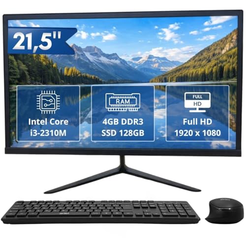 Computador All-in-One 21,5' Intel i3 2310M 4GB RAM SSD 128GB Completo com Teclado e Mouse Sem Fio, Full HD, Wi-Fi, Bluetooth, HDMI, para Home Office, Estudo e Escritório