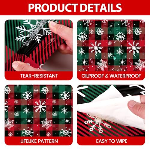 Image of Kochorie 100 Ft x 54 Inch Christmas Buffalo Plaid Snowflake Tablecloth Roll