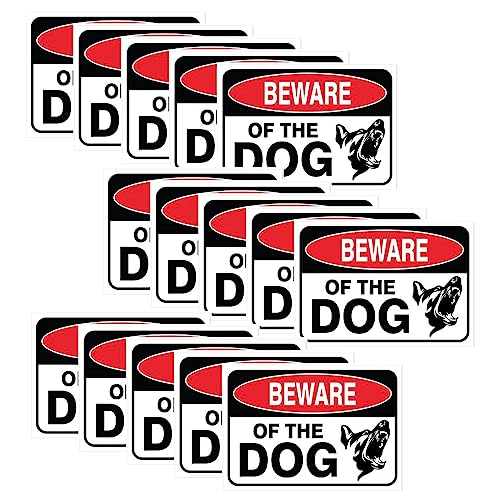 Image of CVANU Beware of THE DOG Warning Safety Self-Adhesive Waterproof PVC Vinyl Sign Sticker Size (11.7inchX8.3inch) Pack of 15