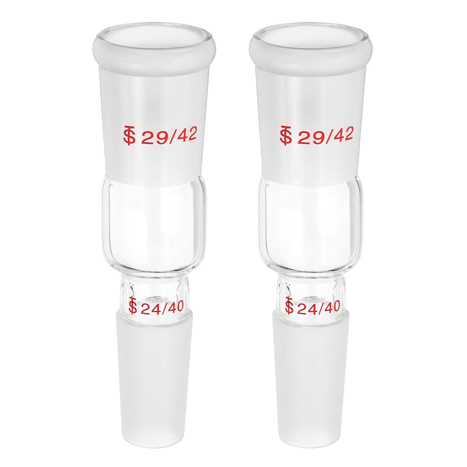 PATIKIL Borosilicate Glass Reducing Connecting Adapter, 2 Pcs from 29/42 Outer to 24/40 Inner Joint Connecting Adapter Distillation Parts for Lab Use Equipment Supply, Style 4