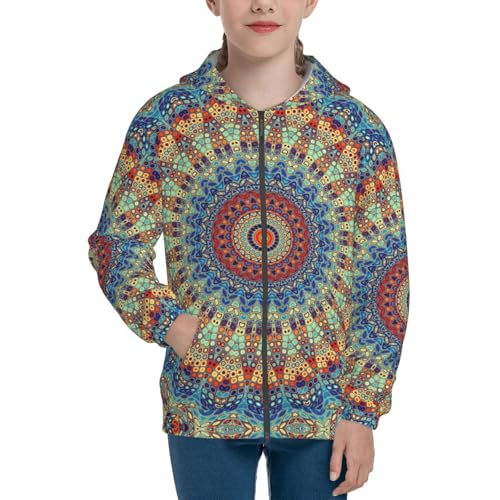 Round Mandala Kid Hoodies Boys Zip Up Sweatshirts Girls Pullover with Pocket3