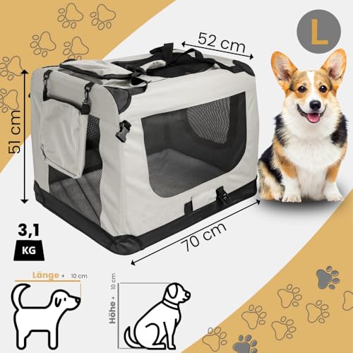 Faltbare Hundebox Transporttasche Transportbox Auto für Katze Hunde Große Kleine Box Bag Bed Decke Klein Auto Transport 7 Größen Taschen Fünf Farben Petigi (Creme, L (70 x 52 x 51 cm))