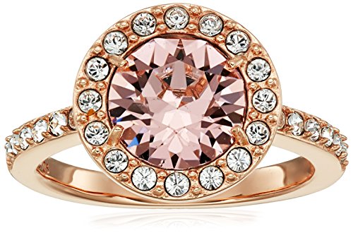 Amazon Collection Rose-Gold-Plated Sterling Silver Infinite Elements Cubic Zirconia Morganite Round Halo Ring Size 7