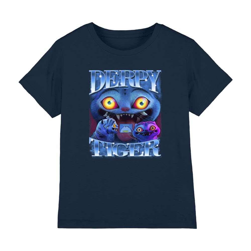 K-Pop Demon Hunters - Derpy Tiger Bootleg Kids T Shirt, Navy, 9-11