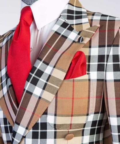 Men's Checked Blazer Double Breasted Jacket Formal Business Activity Suit Coat2