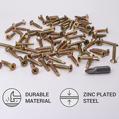 SKIR'CO (Pack of 100 pcs) DIN 7504 P Zinc Plated Yellow 3.9 x 22 mm Self Drilling Screws for Metal Countersunk Phillips Head - Image 3