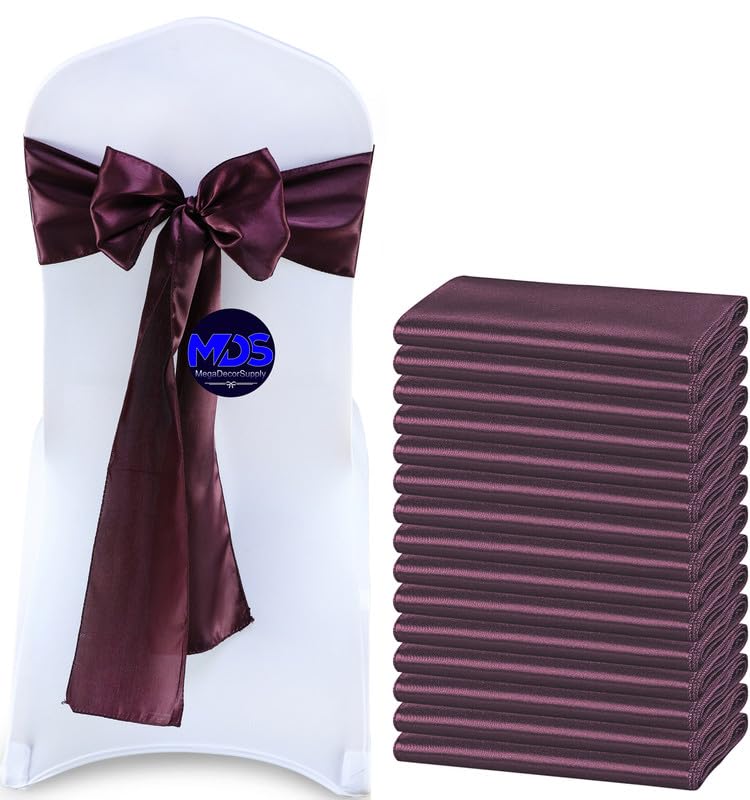 MDS Pack of 250 PCS Wedding Satin Chair sash Chair Decorative Bow Designed Chair Ribbon Ties Back Sash for Wedding Banquet Party, Events Supplies, Home Decorations (7 x 108 Inch, Plum)