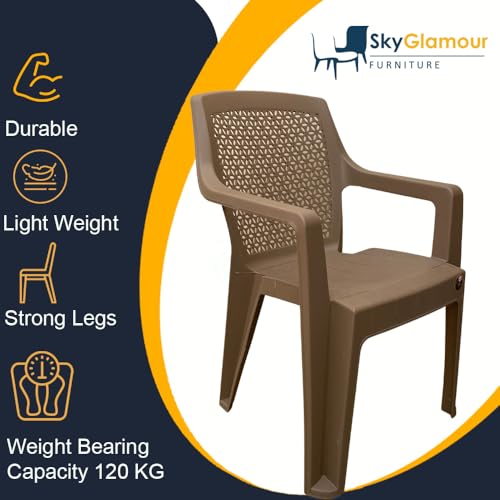 Image of SkyGlamour Cello Sonet Matt Finish Plastic Armchair | Mid Size Plastic Chair for Living Room, Home, Garden Indoor and Outdoor use |Bearing Capacity up to 120 Kg (Colour: Rattan Beige; Set of 2)
