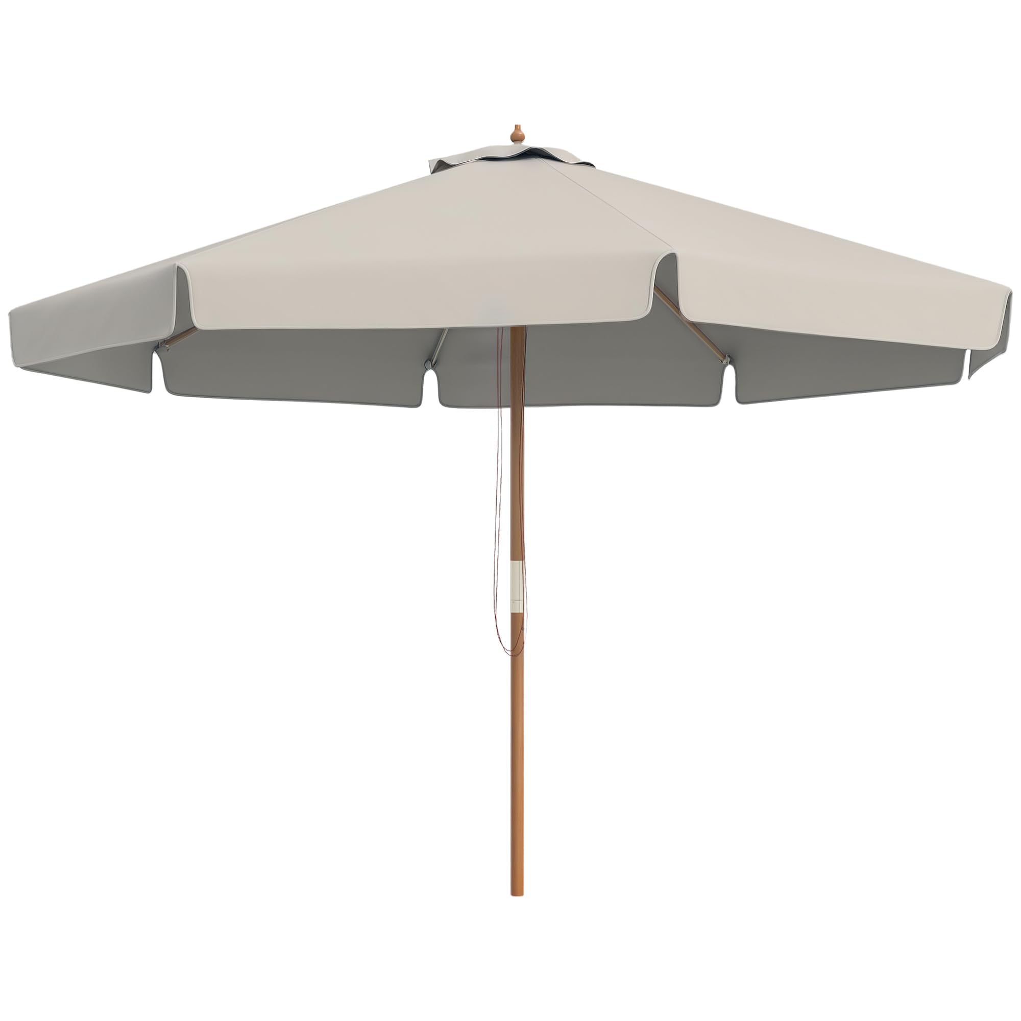 Outsunny Sombrilla Terraza Exterior Ø325 cm Sombrilla de Jardín con Sistema de Polea Techo Ventilado 8 Varillas de Bambú y Poste de Madera Parasol para Patio Terraza