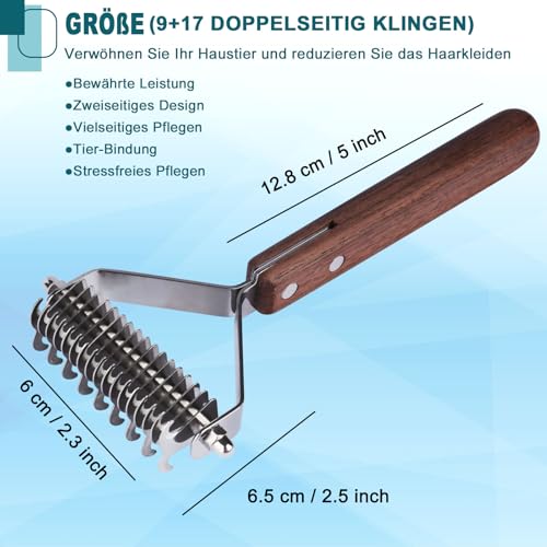 onebarleycorn Coat King Hundebürste und Katzenbürste Unterwolle , Trimmstriegel Hund Unterfellbürste 17+9 Doppelseitige Klingen Bürste Trimmmesser für Hunde und Katzen