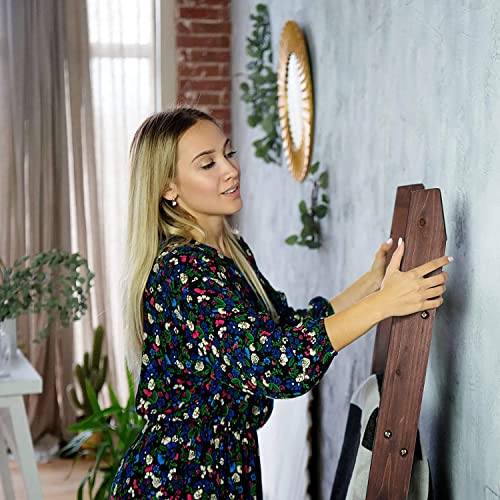 Hallops-5-Feet-Blanket-Ladder-3x19x58-Inches-Wood-Rustic-Ladder-Shelf-Space-Saver-Quilts-Blankets-and-Towel-Display-Rack-Wall-Leaning-Vintage-Farmhouse-Decorative-Shelf-Thin-Brown Hallops 5 Feet Blanket Ladder 3x19x58 Inches Wood Rustic Ladder Shelf Space Saver Quilts Blankets and Towel Display Rack Wall Leaning Vintage Farmhouse Decorative Shelf Thin Brown