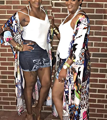 Over Sized Kimonos Women's Geometry Print Rayon Kimonos for Summer Loose Open Front Soft Long Bird4