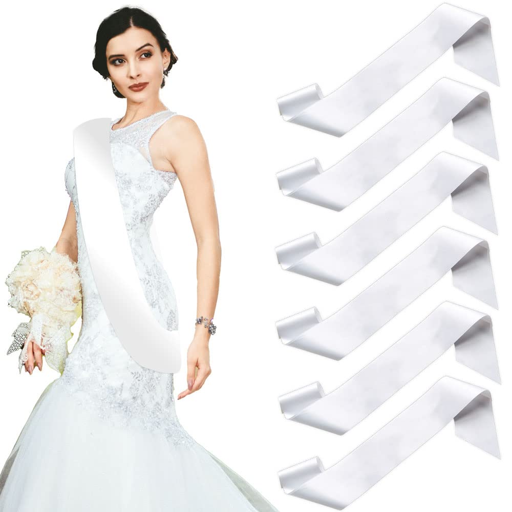 IFAMIO 6 Pack Blank Satin Sash White Plain Sash for Pageants Party Decoration Accessory DIY Party Supplies for Graduation Party Wedding - Design Your Own Sash