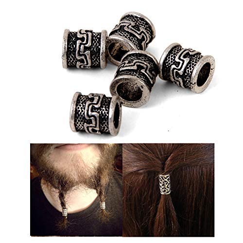 Viking Beard Beads for Hair Retro Antique Silver Viking Beads Charms Findings for Necklace Bracelet Jewelry Making for Braid Hair Beard Beads About 6.5 mm Inner Diameter(Antique Silver) (C99)