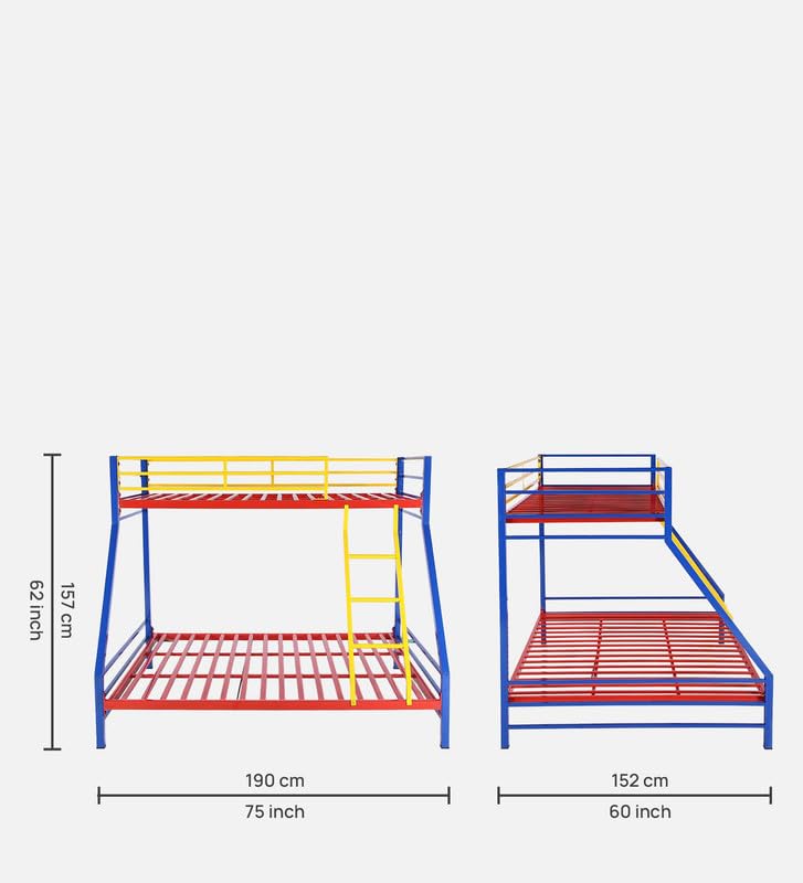 Image of Twin Over Metal Bunk Bed | Cot Without Storage for Kids & Adult | Double Decker Cot for Kids Room | Space-Saving Twin Dorm Room| Metal Bunker Bed (Mattress Included)