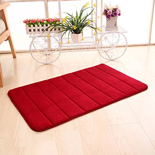 SWD TWTH Alfombra de baño de espuma viscoelástica, 50 x 90 cm, antideslizante, súper absorción de agua, para baño, cocina (50 x 80 cm), color rojo Cover