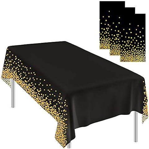 Ruisita 3 Pieces Dot Tablecloths Black Gold Party Dot Confetti Table Covers Rectangular Table Covers Table Cloths for Indoor or Outdoor Weddings Birthday Parties Cover