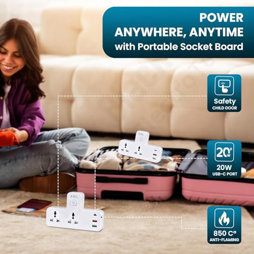 Image of Blackt Electrotech (BTPS12) Extension Board with USB - 2500W 10A Power Extension Board with 18W Type-C PD & QC 3.0, Dual Multi Plug Socket, USB Hub & Touch Lamp for Home, Office, Bedroom