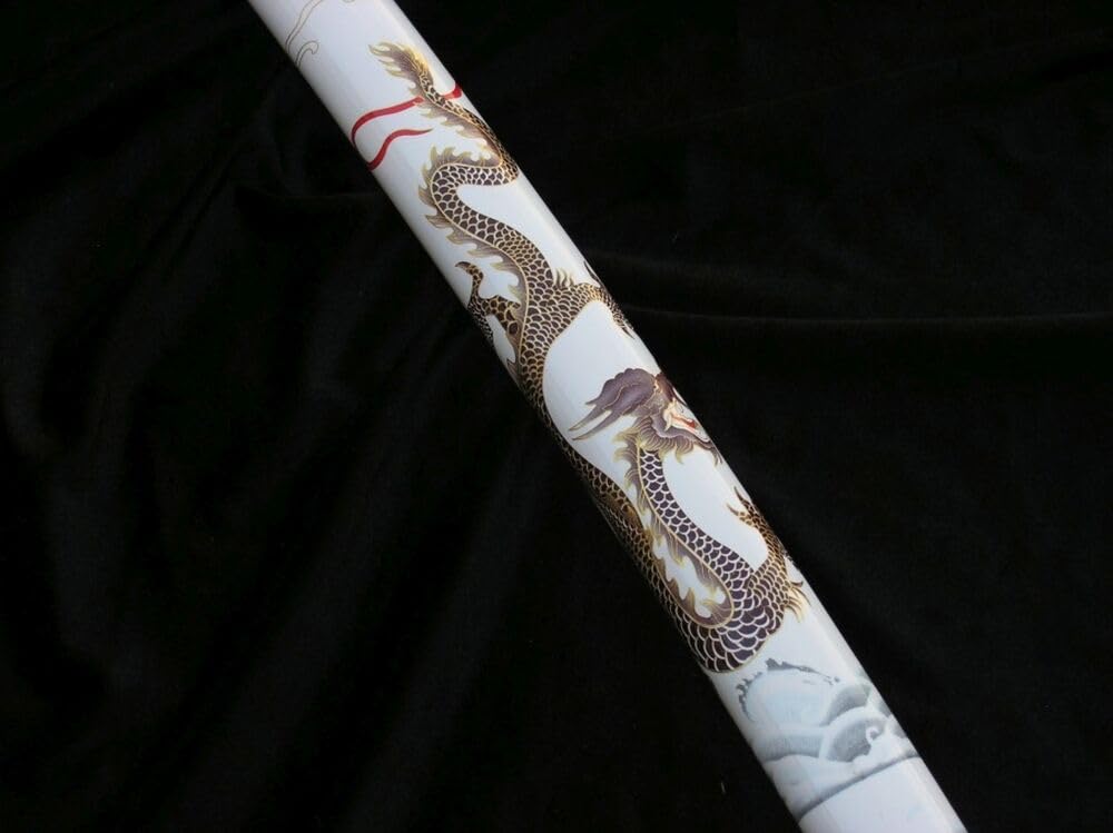 57 SPECIAL REPLICAS Oggetto di scena - Bianco con drago giapponese con fodero e supporto 103 cm 4KM100-405WH