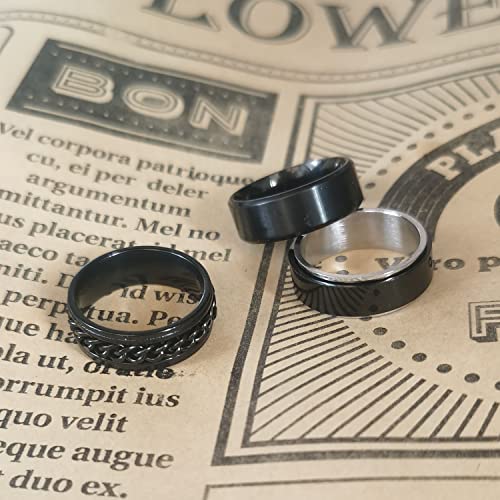 6PCS Nero Anello Uomo Acciaio Inossidabile Anelli