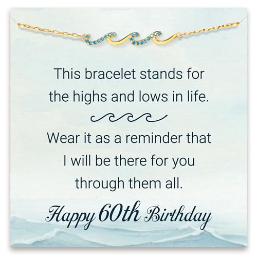 STORYJEWELLERY 60th Birthday Gifts For Women, Wave Bracelet, Happy Birthday Gifts for 60 Year Old Women, Cool Presents for Mom Sister Daughter and Friend