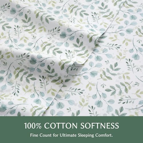 HYPREST 100% Cotton Sheets King Green Floral Patterned - King Sheets Deep Pocket Crispy Percale Bed Sheets Soft Breathable Farmhouse - Thumbnail 4