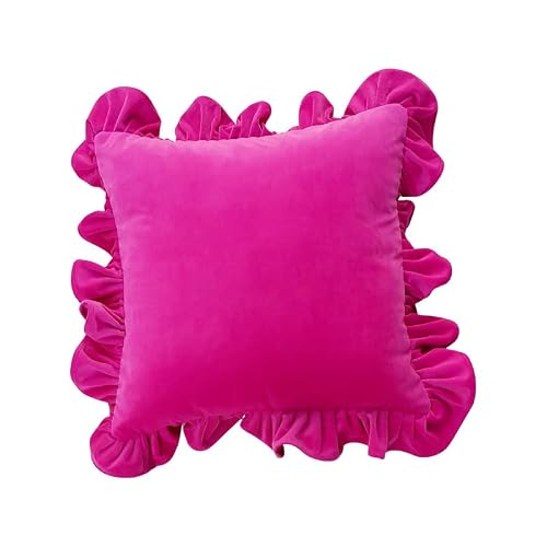 WWW.THROWPILLOW.IN Pink Velvet Ruffle Cushion Cover (18X18)