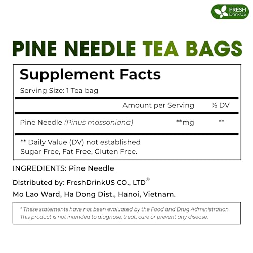 Image of FreshDrinkUS, Pine Needle Tea Bags - 135 Tea Bags, Naturally Caffeine-Free, Refreshing Herbal Tea, Wild-Harvested Pine Leaves, Aromatic and Soothing - Non-GMO & Eco-Friendly Packaging