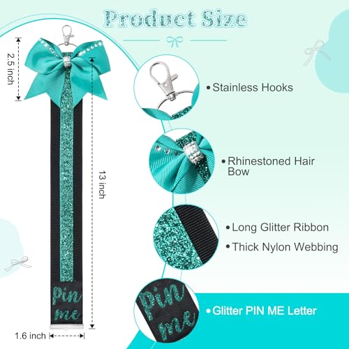 DEEKA 2 PCS Cheer Pin Strap Pin Me Ribbon for Backpack Glitter Cheerleader Keychain Cheer Gifts Bow Holder2
