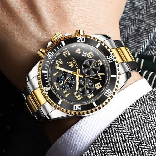 Image of OLEVS Watch Men Luxury Chronograph Stainless Steel Wrist Dress Waterproof Watch Quartz Analog Large Face Luminous