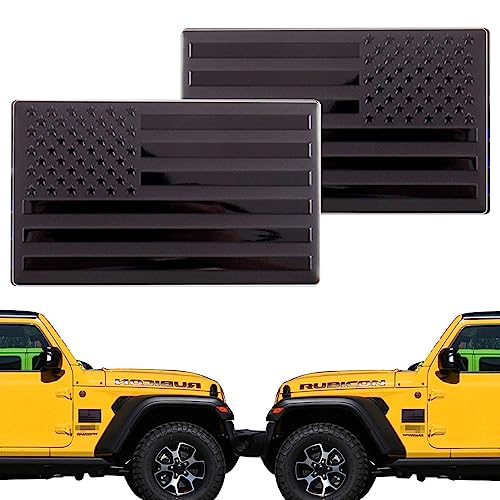 Image of XMUINT Metal American Flag Emblem, 2 Packs 5 inch USA Car Military Patriotic Sticker, Alloy Bumper Fender Door Window Trunk Engine Hood Decal for Car Truck SUV Matte Black