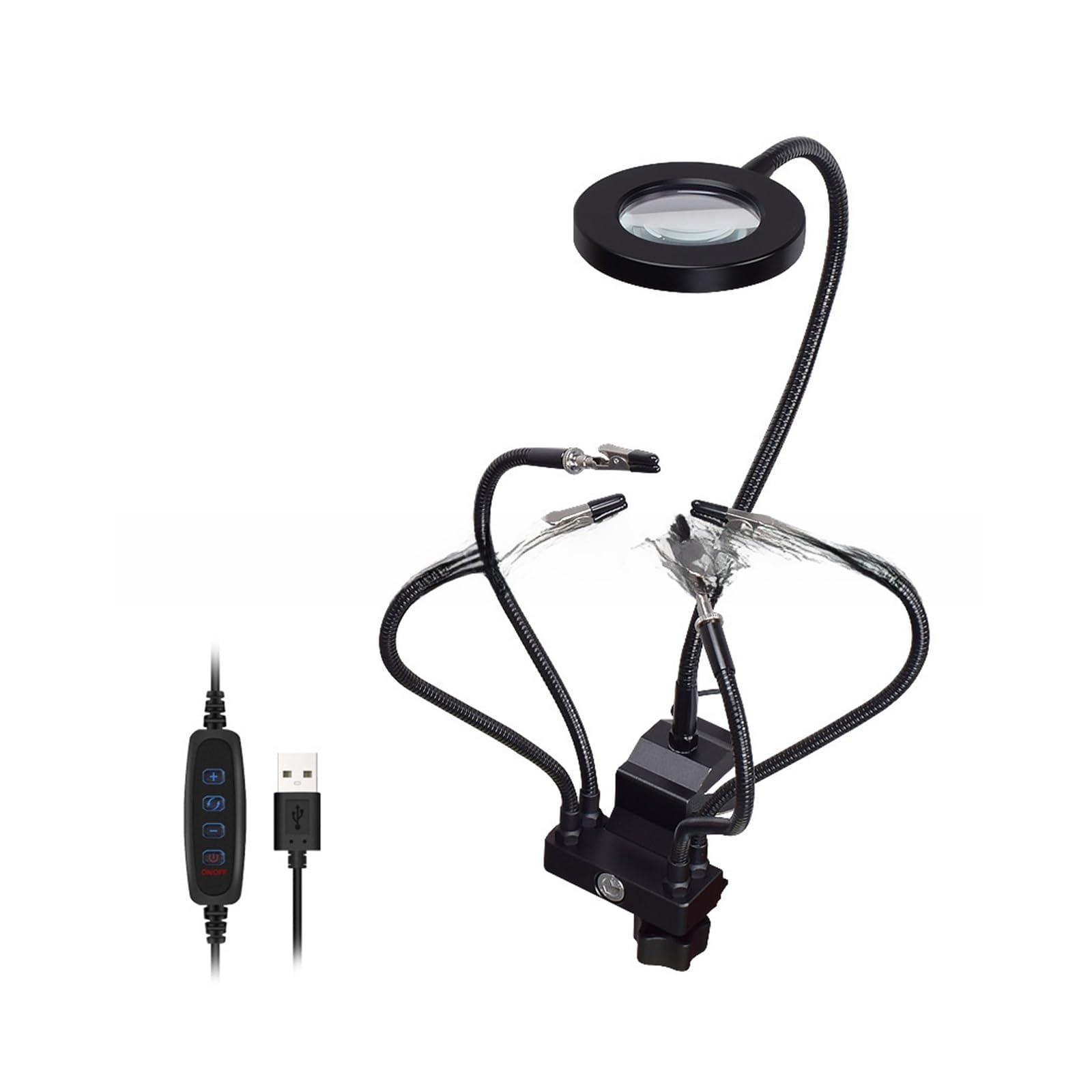 Terzo Strumento Manuale per la Saldatura， Strumento di Saldatura di Terza Mano con Luce LED e Lente di ingrandimento 3X, Alimentato Tramite USB, Diverse Dimensioni(T-SS5L-BK9Black)