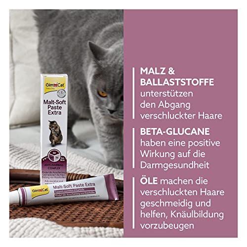 GimCat Malt-Soft Paste Extra - This anti-hairball cat snack aids passage of hairballs - 1 tube (1 x 200 g)