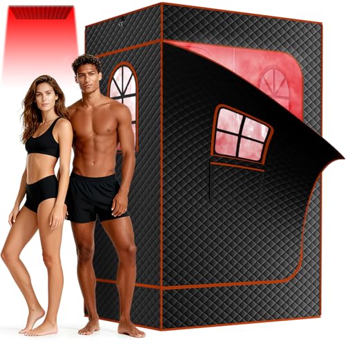 Tragbare Dampfsauna Infrarot Sauna für Zuhause, Saunabox mit 660nm Red Light Therapy, 3 Liter Dampfgenerator, Fernbedienung, Klappstuhl, Tragbare Saunazelt 120 x 90 x 180cm