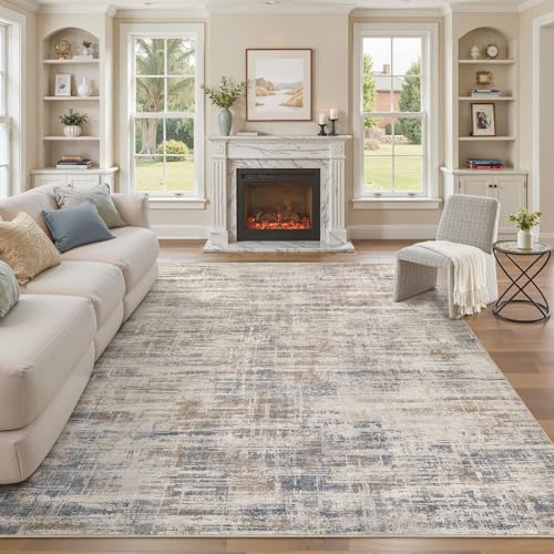 UERMEI Area Rug for Living Room: 8x10 Washable Neutral Abstract Modern Soft Rugs Non Slip Indoor Floor Stain Resistant Large Carpet for Bedroom Dining Room Office Nursery - Brown