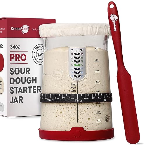 Comparison: Best Sourdough Starter Container 4 KNEADACE Pro Sourdough Bread Starter Kit - 34 oz Large Capacity Sourdough Starter Jar with 5 unique features for the perfect sour dough bread & sourdough starter kit - sourdough supplies (KA06)