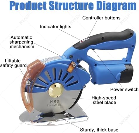 5-Speed Cordless Electric Rotary Fabric Cutter Machine, 27-40mm Cutting Thickness, 2 Batteries Included, Ideal for Multi-Layer Fabric, Leather, Quilting RCS-125B